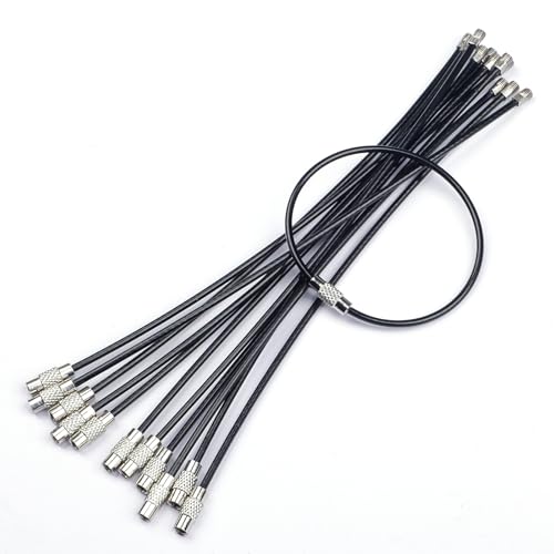 Uniclife 6 Inch Black Wire Keychain Cable Large Stainless Steel Key Ring Loop Holder for Outdoor Hiking Heavy Duty Connectable Luggage Tag Keeper for Sport and Travel 12 Pack
