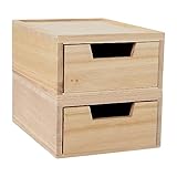 Martha Stewart Weston Stackable Wooden Storage Boxes with Pullout Drawers, Paulownia Wood Storage Organizers, 2 Pack, 5.25' x 7', Light Natural