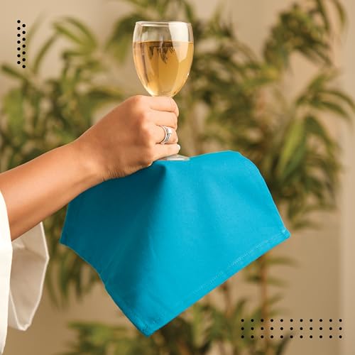 Image of Encasa XO Dining Cocktail Napkins 12 pcs (1 Dozen) Set of Large 23x23 cm (9 inchx9 inch) - Azul Blue - Absorbent Heavy Cotton Party Fabric Machine Washable for Home Restaurant Banquet & Hotel