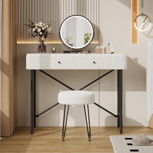 Tocador con espejo LED blanco y negro de 100x40x120 cm con 2 cajones 3