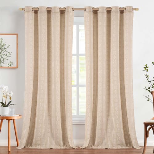 jinchan Boho Linen Curtains Light Filtering 96 Inch Back Tab 2 Panels Beige