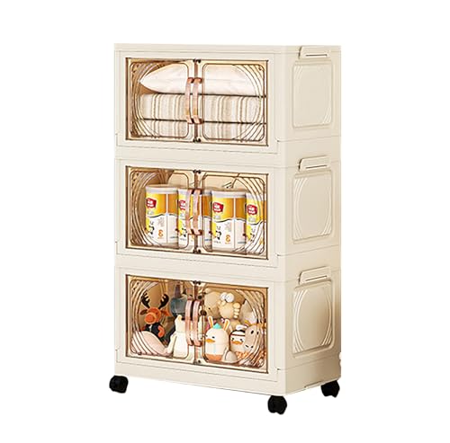 House of Quirk 3-Layer Storage Cabinet with Wheels, Rolling Organizer for Home, Living Room, Bedroom, and Office - Durable, Space-Saving Solution for Sundries, Toys, and Essentials (45cm, Cream)