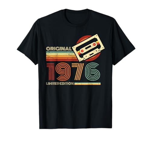 Retro Jahrgang Geburtstag Geschenk Cool Kassette 1976 Retro Geburtstagsshirt zum 49. Geburtstag T-Shirt Schwarz Unisex Klein EU 49. Geburtstag, Unisex
