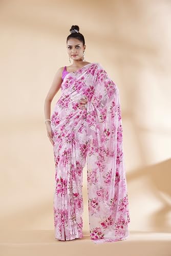 Image of Garden Vareli Summer Roganza Viscose Brasso Floral Print Saree with Unstitched Blouse Piece