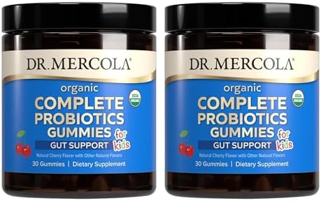 Dr. Mercola Organic Complete Probiotics Gummies for Kids, 30 Servings (30 Gummies),1 Billion CFU per Gummy, Natual Cherry Flavor, Dietary Supplement,Digestive Support, Non-GMO – 2 Pack