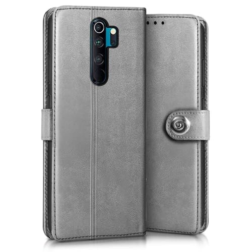Image of WOW IMAGINE Shock Proof Flip Cover Back Case for Mi Redmi Note 8 Pro (Magnetic Button Flip Case | Wallet Pockets & Stand | Leather Finish | Stone Grey)