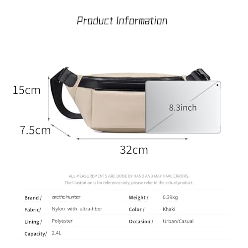 Image of Arctic Hunter Sling Bag for Men Small Size Side, Nylon Cross Pack, Water-Repellent Crossbody Bag for Daily Use Casual (Khaki)