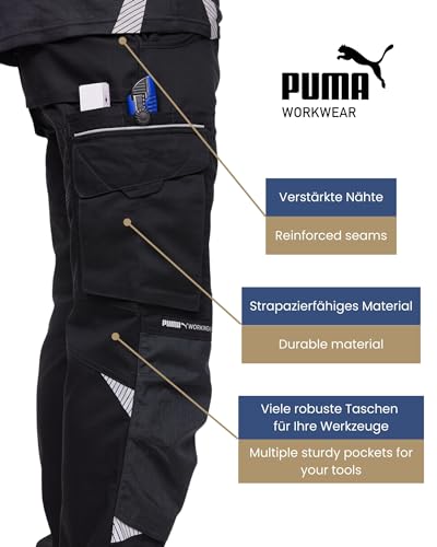 PUMA Workwear Precision X - Arbeitshose Herren - Premium Arbeitskleidung mit vielen Taschen und verstärkten Kniepartien - Funktionshose mit Stretch für Handwerk und Baugewerbe - Schwarz - 54