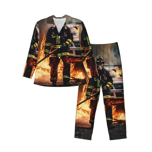 Pyjama long homme pompier en coton doux pour la relaxation
