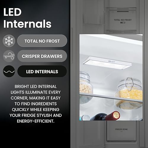 Teknix TX2SBS1791PW American Side By Side Door Fridge Freezer - 530L Capacity - Frost Free - Digital Controls - White, H177.5 X W91.0 X D65.0 (Cm) - 7