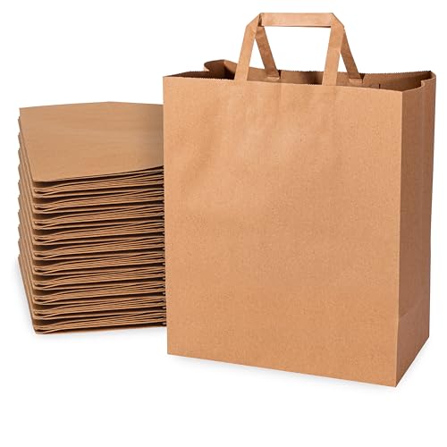 Brown Paper Bags with Handles - 12x7x14 100 Pack Grocery Bags, Large Disposable Wholesale Kraft Paper Bags for Food, Delivery, Takeout, Groceries, Lunch Bags, Shopping, Small Business Supplies, Bulk