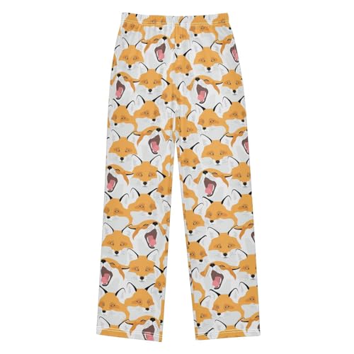 Cartoon Fox Boys Long Pants Soft Trousers Elastic Waist Kids Lounge Bottoms with Pockets S-XL