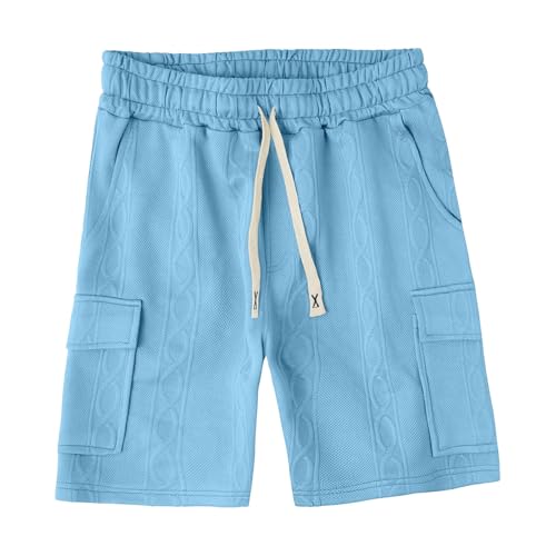 Image of Men's Cargo Shorts Casual Elastic Waist Drawstring Textured Lightweight Summer Comfy Beach Shorts Multi Pockets