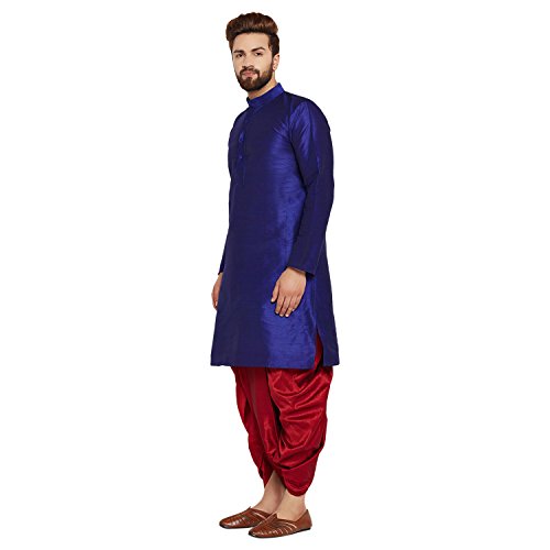 Image of SOJANYA (Since 1958 Men's Off-White and Gold Dupion Silk Dhoti Kurta Set