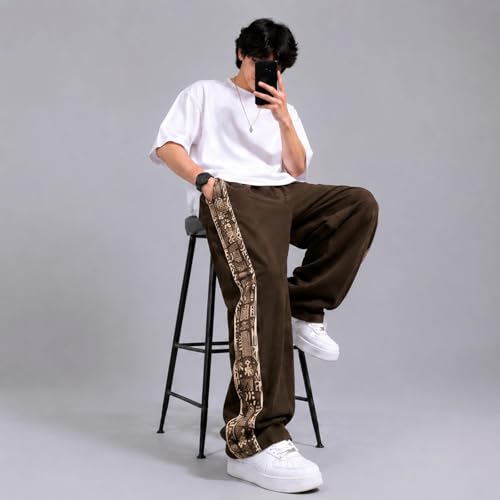 Image of Men Baggy Printed Track Pant | Loose Fit Casual Lower for Men | Everyday Wear