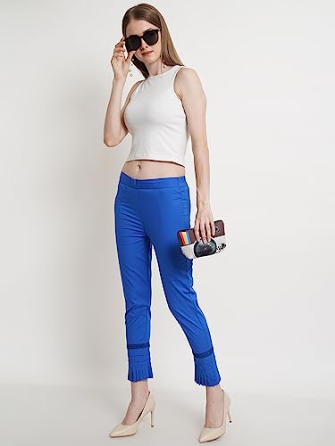Image of POPWINGS Women Casual White Bottom Lace Cotton Trouser