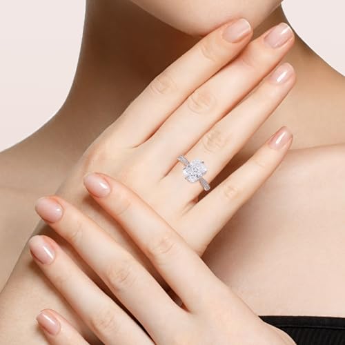 4/10/12.5CT Radiant Cut Cubic Zirconia Engagement Rings for Women, Women's Rectangle/Pear/Oval Shaped 925 Sterling Silver with 18K White Gold Plated Solitaire CZ Promise Ring4
