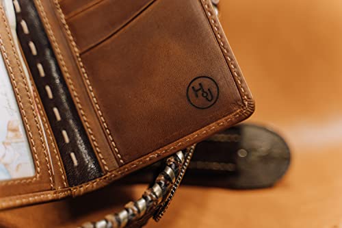Image of House of Jack Co. Buck Long Bifold Wallet for Men, Full Grain Leather Rodeo Wallet, Western Long Wallet with ID Window, Slim Back Pocket Design, Tan