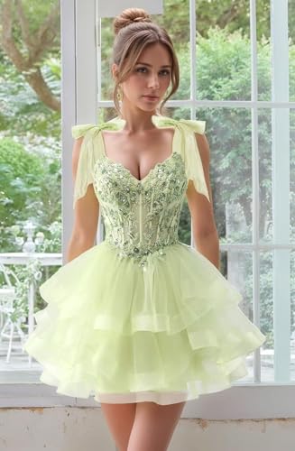 Sparkly Lace Homecoming Dresses for Teens 2025 A Line Corset Short Prom Dress Cocktail Party Gown with Bow4