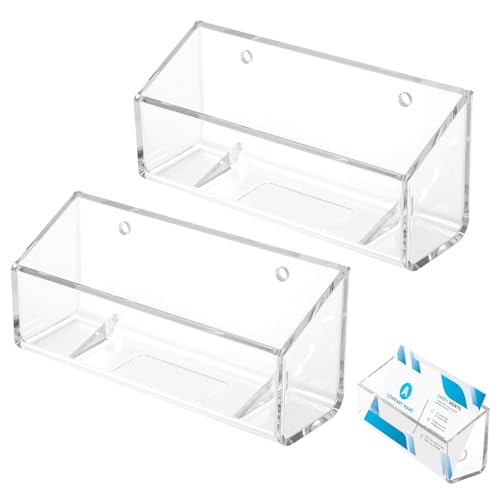 2 PCS Business Card Holder Wall Mount, Acrylic Business Card Organizer Hanging Clear Plastic Name Cards Display Stand Office Calling Cards Desktop Organizer for Wall Mount or Place on Desk, Fits 40-60
