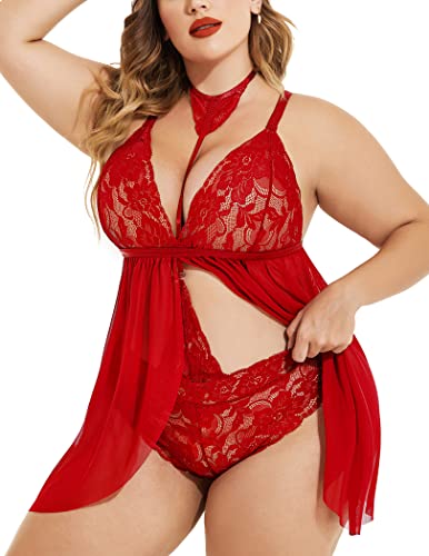 Avidlove Plus Size Lingerie Women Lace Choker Babydoll Negligees Red X-Large #TOP4