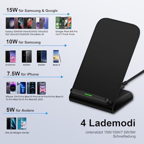 Image of 15W Wireless Charger for Samsung Charging Station for Samsung Galaxy S26 Ultra S25 S24 S23 S22 S21 S20, Google Pixel 11 10 9 Pro 8a 7, iPhone 17 /16 /15 Mobile Phone Charging Station Stand Fast Wireless