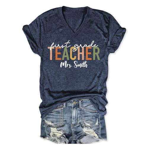 Custom Teacher Shirt for Women Personalized Teacher Tshirts with Name & Grade Customized Back to School Graphic Tee4