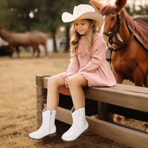 Hehainom Girls Cowboy Cowgirl Boots Boys Kids Toddler Western Mid Calf Zipper Riding Boots for Little Kid Big Kid2