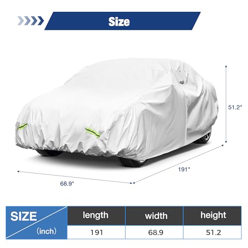 YOLENY Car Cover Waterproof All Weather Full Exterior Covers with Zipper,Universal Fit Sedan Chevrolet Corvette,Ford Fusion,Kia Stinger,Nissan Maxima,Subaru Legacy,Honda Accord etc.(UP to 191 inch)