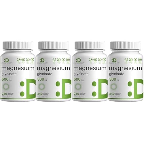 Deal Supplement Magnesium Glycinate 500mg, 240 Veggie Capsules | 100% Chelated for Easy Absorption | Essential Mineral Supplement | Non-GMO, Gluten-Free 240 Count (Pack of 1)