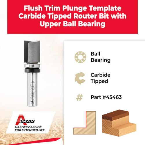 Image of Amana Tool 45463 Carbide Tipped Flush Trim Plunge Template Router Bit 3 /4 Dia x 1 Inch x 1 /2 Shank with Upper Ball Bearing
