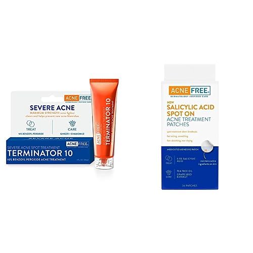 AcneFree Terminator 10 Acne Spot Treatment with Benzoyl Peroxide 10% 1 oz + AcneFree Pimple Spot Stickers with Salicylic Acid