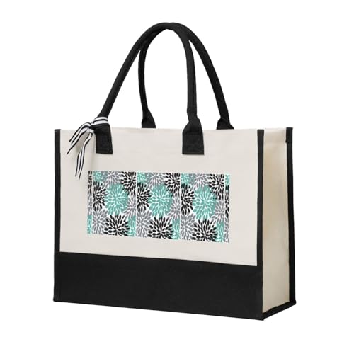 Sac fourre-tout en toile motif dahlia : l'élégance naturelle d'un cabas bohème et doux