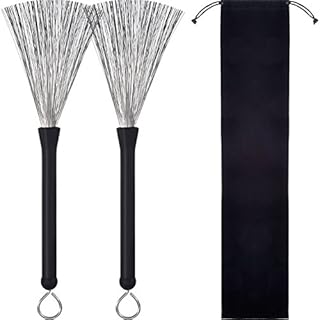 Pangda 1 Pair Drum Brushes Retractable Wire Brushes Drums Drum Sticks Brush with Comfortable Rubber Handles