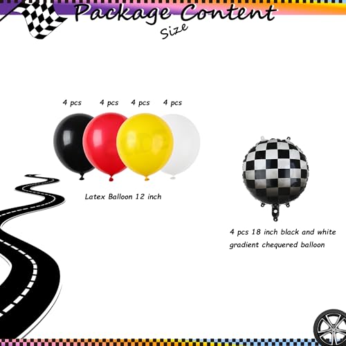 Image of Race Car Balloon Bundle 20 Pcs Checkered Balloons Yellow Red Black | Latex Balloon One Happy 1st 2nd Vintage Two Fast Theme Fast One Race Car Birthday Party Decor Supplies Kit