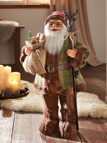 Dekoleidenschaft Dekofigur Santa mit Stab Weihnachtsmann 60 cm hoch,...