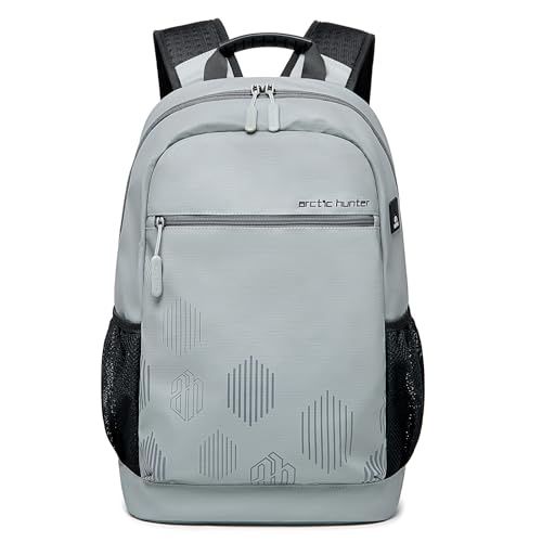 HUNTVP Mochila Portatil Mochila Hombre Impermeable Mochila Ordenador Portatil 14”, Mochila Escolar Backpack para Diario Viajar Trabajo Universidad,Gris