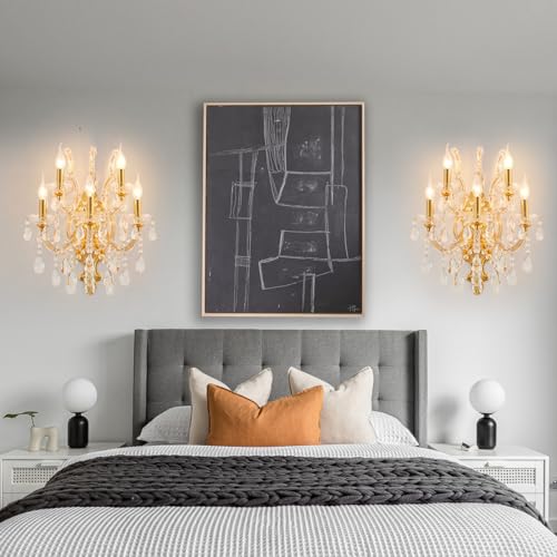 Image of YLONG-ZS Large Modern Crystal Wall Lights - 5 Lights Wall Lamp Chandelier Light Fixtures, Gold Wall Mounted Sconce for Hotel, Living Room, Hall, Lobby