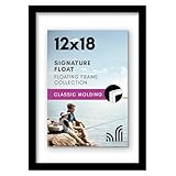 Americanflat 12x18 Floating Picture Frame with Polished Crystal-Clear Glass - Use as 8x10 Picture Frame or Display 5x7 Photo - Signature Float Collection - Photo Frames for Wall Display - Black