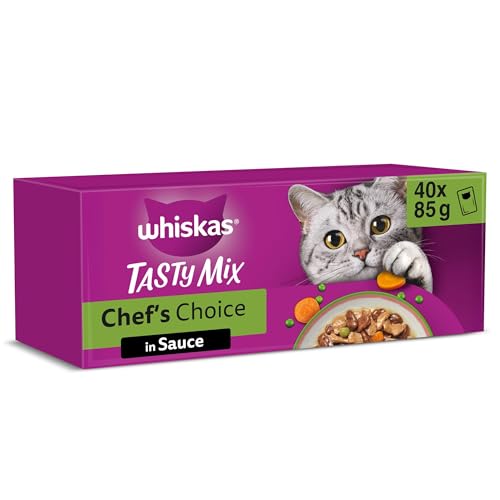 WHISKAS TASTY MIX Nassfutter in Sauce für Katzen 40 x 85g Chef’s Choice
