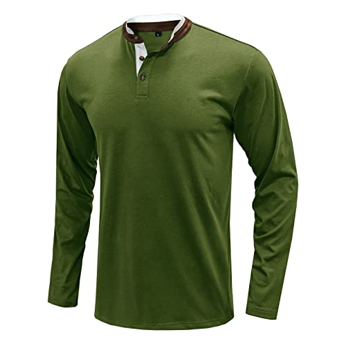 Men's Cotton Long Sleeve Henley Shirts Button Cotton T-Shirt Slim Fit Solid T Shirts Top Casual Blouse Undershirts #TOP3