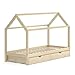 Produktbild Kinderbett Wiki 90x200 Kinderhaus Jugendbett mit Schubladen Bett Holz Hausbett lackiertes Massivholz (90 x 200 cm + 2 Schubladen, Natur)