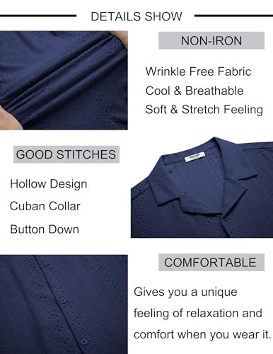 Coofandy Mens Beach Shirt Short Sleeve Button Down Shirts Casual Cuban Collared Summer Vacation Tropical Shirts Navy Blue thumb #4