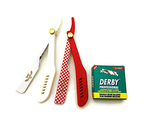 2 Pcs Cut Throat Beard Straight Barber Shaving Razors + FREE 100 BLADES