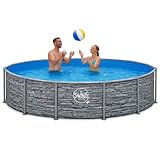 HAF   Swing Frame Pool rund Stein Optik (Ø 366 cm, 91 cm tief)   Gartenpool mit 8.300 Liter   Robust, UV geschützt & korrosionsbeständig   Stabiler Metallrahmen   Schnellaufbau ohne Werkzeug