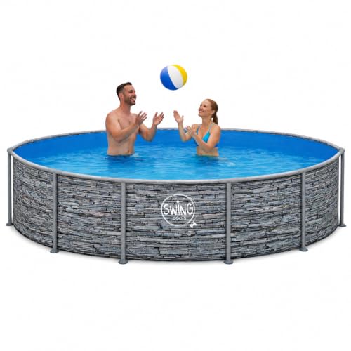HAF - Swing Frame Pool rund Stein-Optik (Ø 366 cm 91 cm tief) - Gartenpool mit 8.300 Liter - Robust UV-geschützt & korrosionsbeständig - Stabiler Metallrahmen - Schnellaufbau ohne Werkzeug