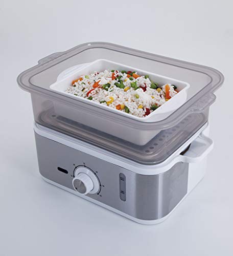 Miniatura 5 de Jata CV623 Vaporera Cocina Sana con 2 Cestas, Capacidad de 6,8 L, Depósito agua 1,2 L, Incluye Recipiente para Arroz o Salsas, Temporizador hasta 60 Minutos, Cuerpo Acero Inoxidable, Libre BPA, 800 W