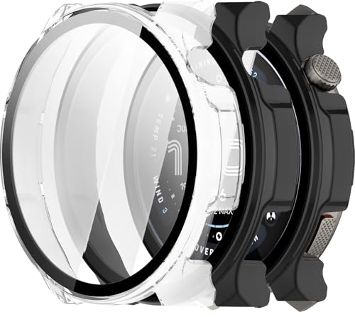 2 Pezzi Cover per Amazfit Balance 2 con Vetro Temperato Pellicola Paraurti Rigida PC Resistente Schermo Protettiva Custodia Anti-Graffio Completa Cornice Protezione Case