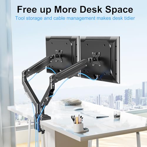 Image of Dual Monitor Mount for Screens up to 43 inch, Heavy Duty Ultrawide Dual Monitor Arm Holds 2.2-33lbs Each, Premium Gas Spring Adjustable Computer Monitor Stand for 2 Monitors, VESA Desk Mount