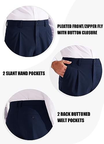 Libin Men's Pleated Front Dress Pants Classic Fit Stretch 29"/31"/33" Golf Pants Work Business Casual Lightweight3